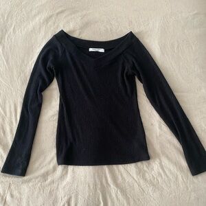 Black Ribbed V-Neck Sweater